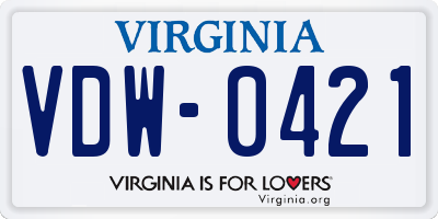 VA license plate VDW0421