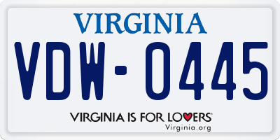 VA license plate VDW0445