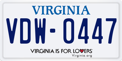 VA license plate VDW0447
