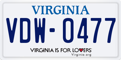 VA license plate VDW0477