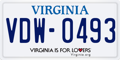 VA license plate VDW0493