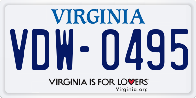 VA license plate VDW0495