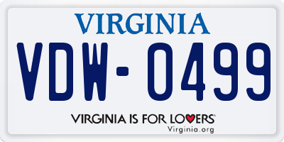 VA license plate VDW0499