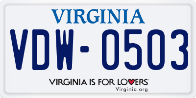 VA license plate VDW0503