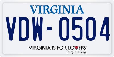 VA license plate VDW0504