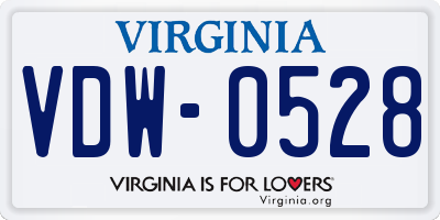 VA license plate VDW0528