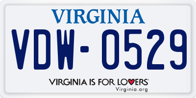 VA license plate VDW0529