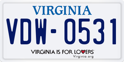 VA license plate VDW0531