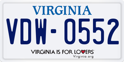 VA license plate VDW0552