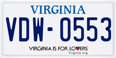 VA license plate VDW0553