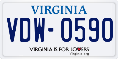 VA license plate VDW0590