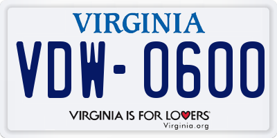 VA license plate VDW0600