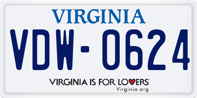 VA license plate VDW0624