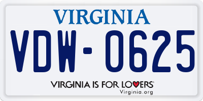VA license plate VDW0625