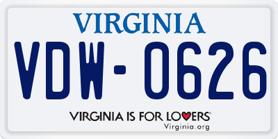 VA license plate VDW0626
