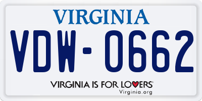 VA license plate VDW0662