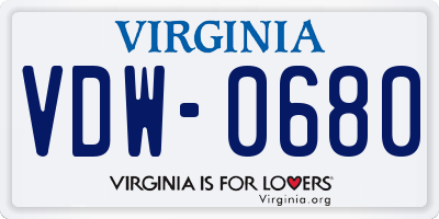VA license plate VDW0680