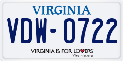 VA license plate VDW0722