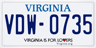 VA license plate VDW0735
