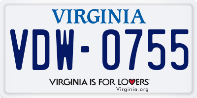 VA license plate VDW0755