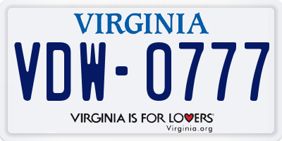 VA license plate VDW0777