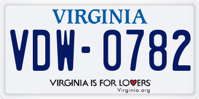 VA license plate VDW0782