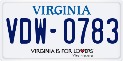VA license plate VDW0783