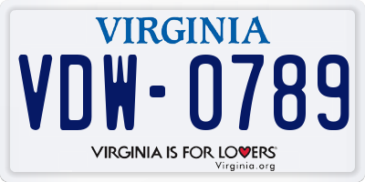 VA license plate VDW0789