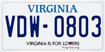 VA license plate VDW0803