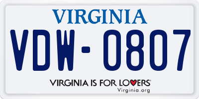 VA license plate VDW0807