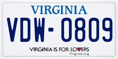 VA license plate VDW0809