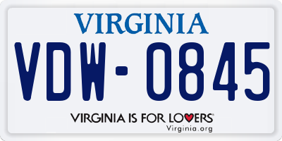 VA license plate VDW0845
