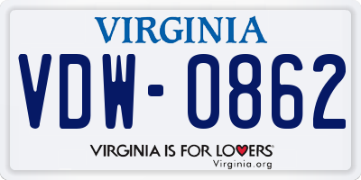 VA license plate VDW0862