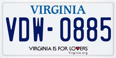 VA license plate VDW0885