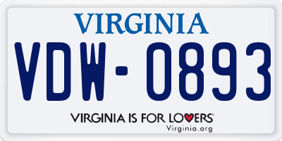 VA license plate VDW0893