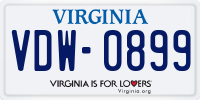 VA license plate VDW0899