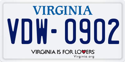 VA license plate VDW0902