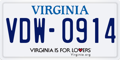 VA license plate VDW0914