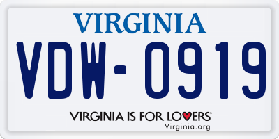 VA license plate VDW0919