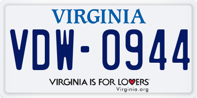 VA license plate VDW0944