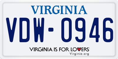 VA license plate VDW0946
