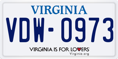 VA license plate VDW0973
