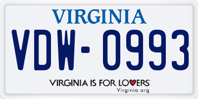VA license plate VDW0993