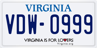 VA license plate VDW0999