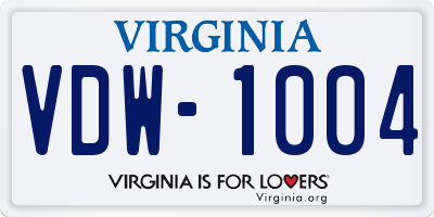 VA license plate VDW1004