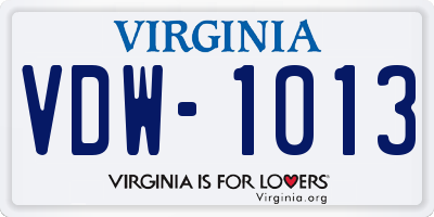 VA license plate VDW1013