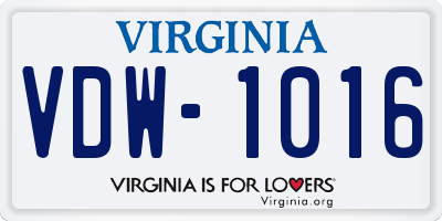 VA license plate VDW1016