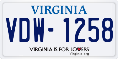 VA license plate VDW1258