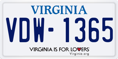 VA license plate VDW1365