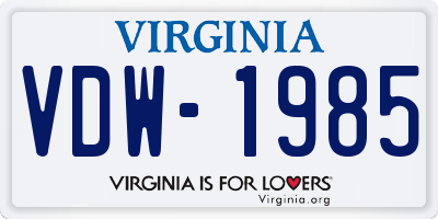 VA license plate VDW1985